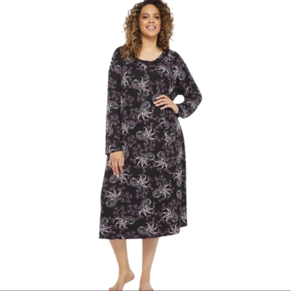 GEORGE Romantic Y2K Floral Paisley Knit Nightgown Black Purple Small